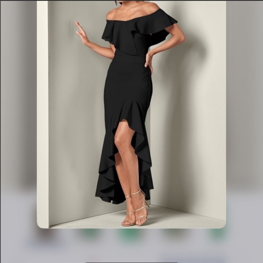 Black High Low Ruffle Off Shoulder Cocktail Dress